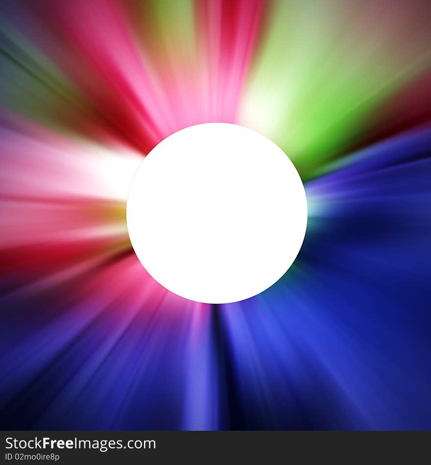 A bright colorful radial blur with a round white space in the middle