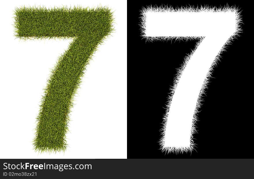 3D number 7 of the grass with alpha channel