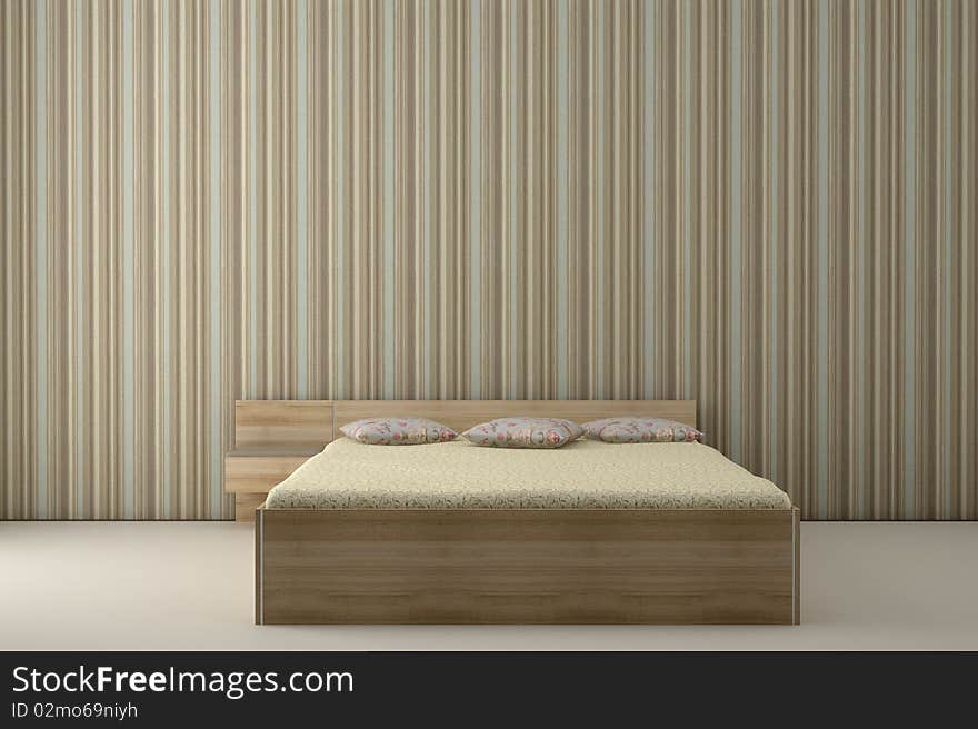 Bedroom and striped wallpaper