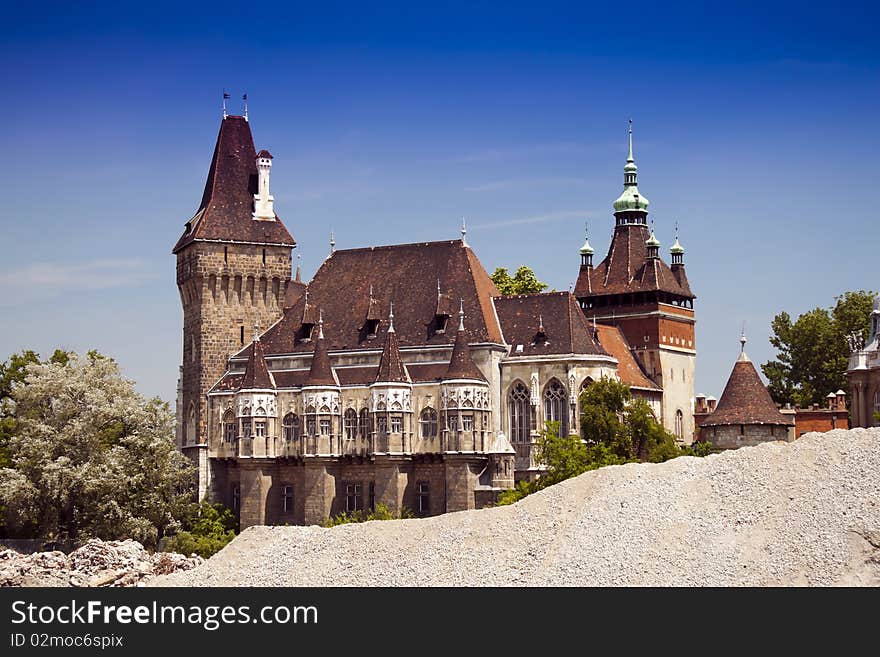 Ornate medieval castle in Budapest.