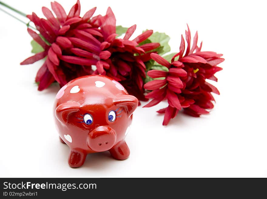 Red ceramic pig with heart. Red ceramic pig with heart