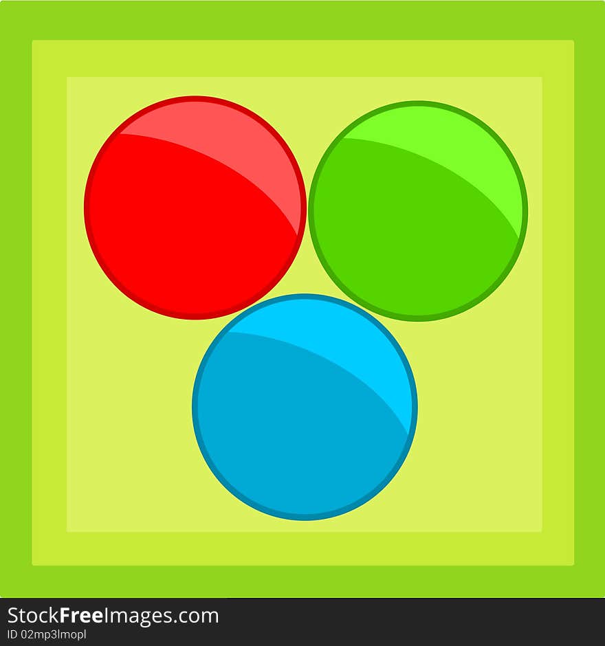 Green tile with three colorful rgb balls. Green tile with three colorful rgb balls