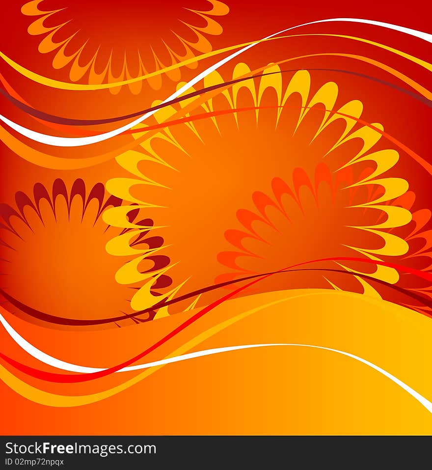 Orange background with flower design,. Orange background with flower design,