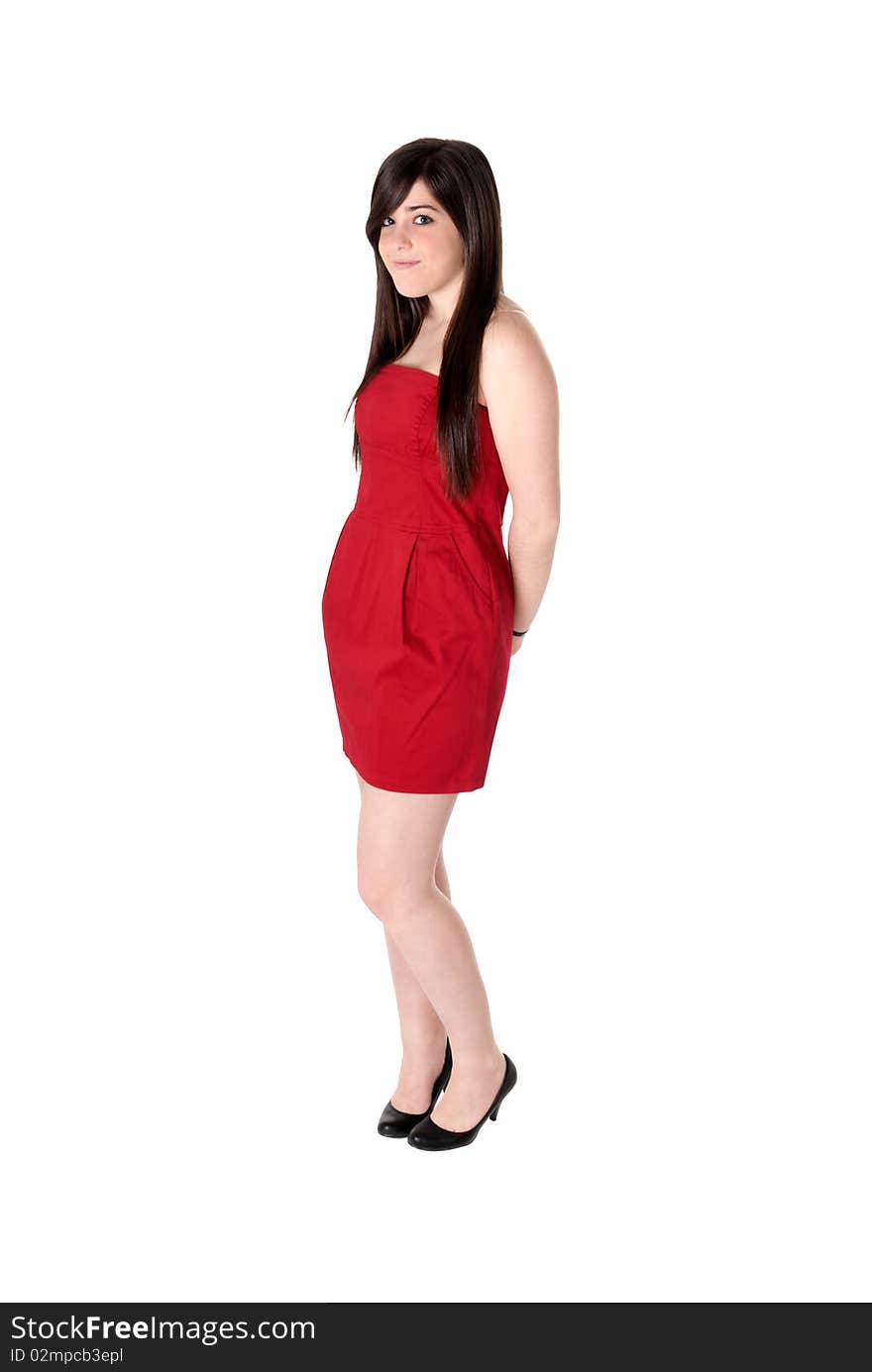 Young woman beautiful with red dress isolated