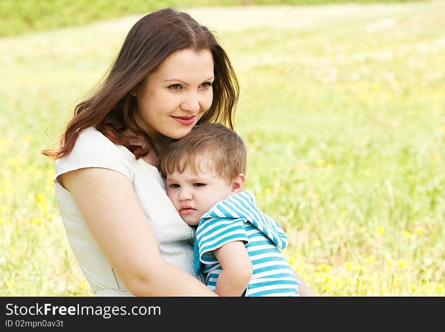 Mum with the son on the nature. Mum with the son on the nature