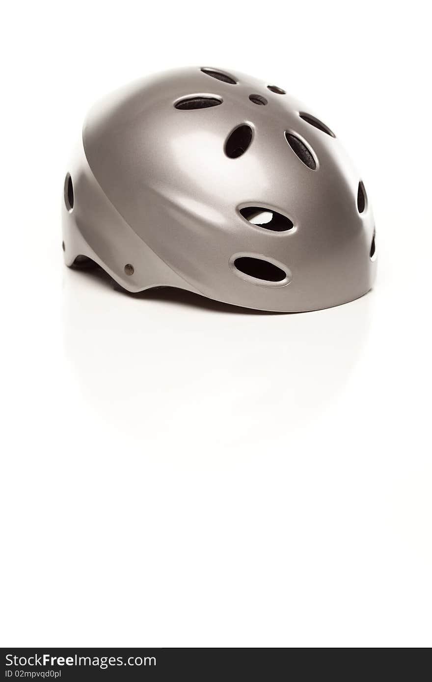 Silver Bike Helmet Isolated on a White Background. Silver Bike Helmet Isolated on a White Background.