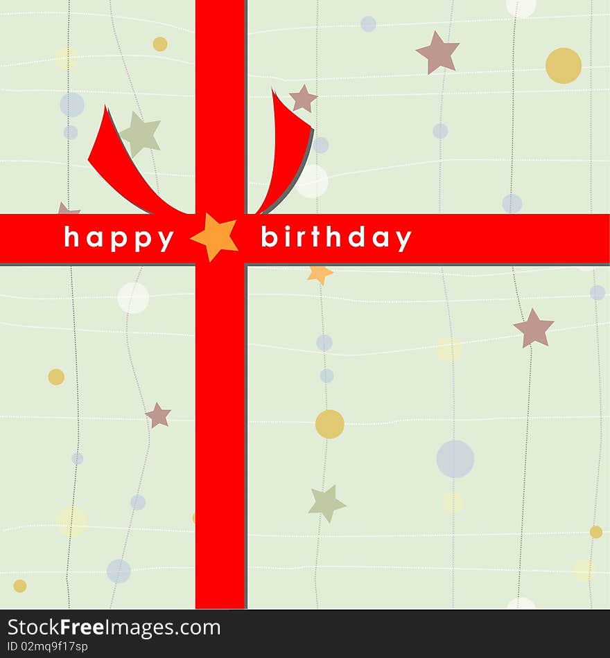 Birthday Card with Red Ribbon (Green)