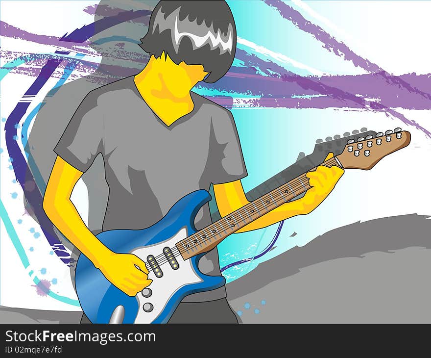 Boy and guitar. Vector illustration. Boy and guitar. Vector illustration