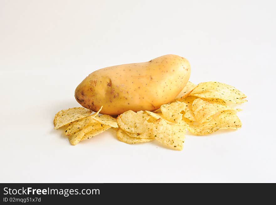 Potatoes on white background close up shoot