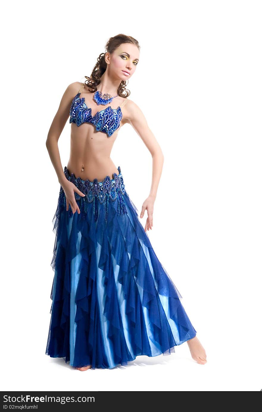 Beautiful woman in blue dress dancing. Beautiful woman in blue dress dancing