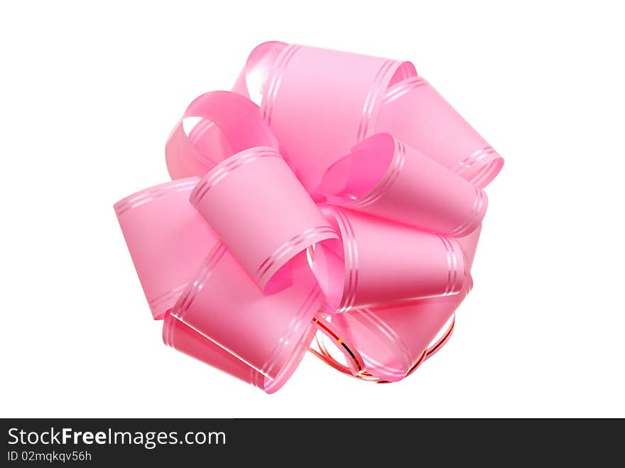 Pink bow isolated on white background