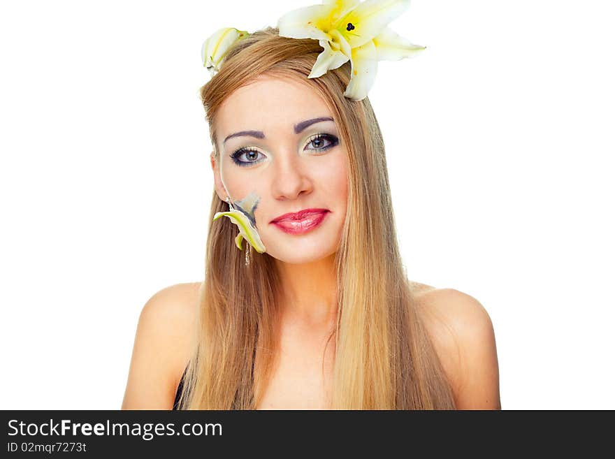 Beautiful woman with yellow flowers