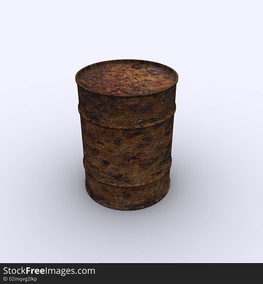 3d rusty barrel in a white background