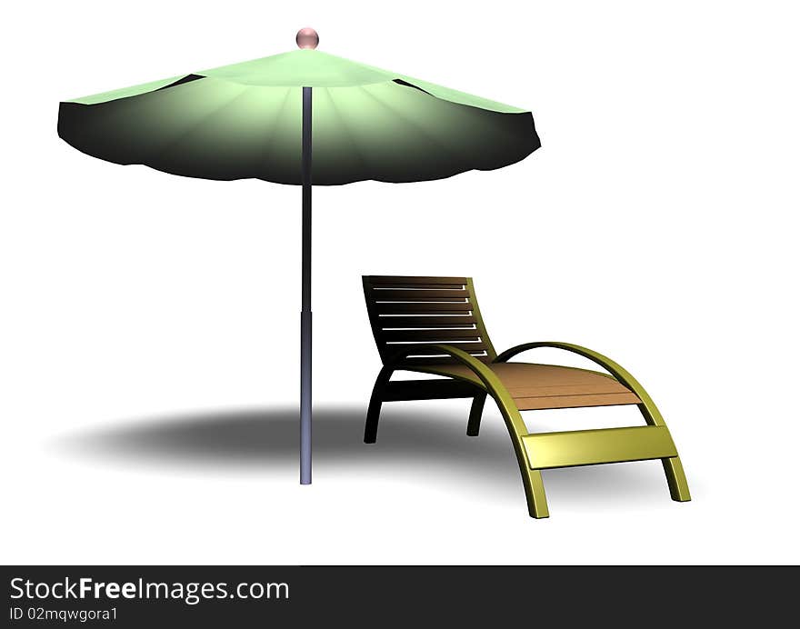 Beach Parasol and Deckchair