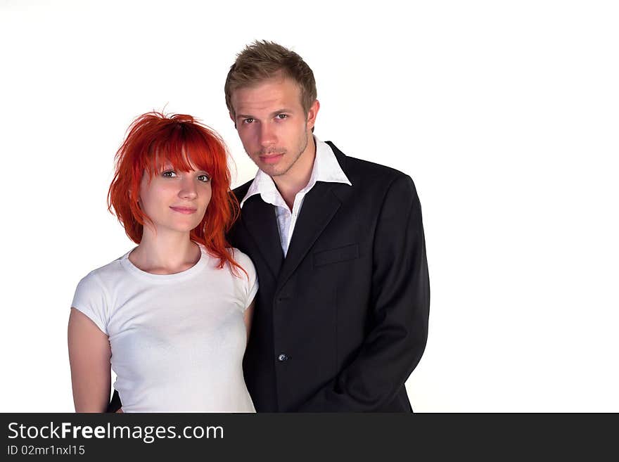 Boy and girl posing on a white background. Boy and girl posing on a white background