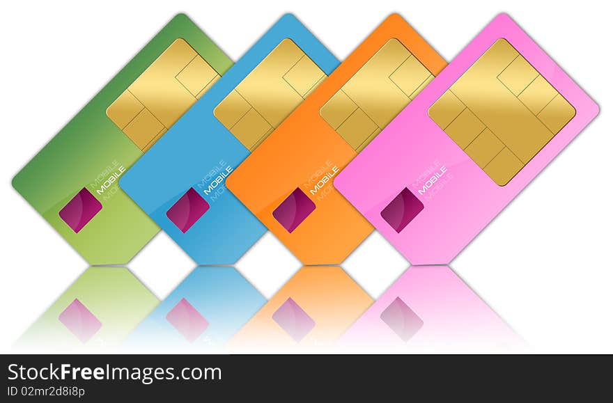 Colored sim cards and its reflection