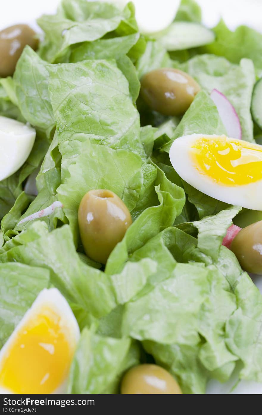 Freshly made salad of lettuce and eggs