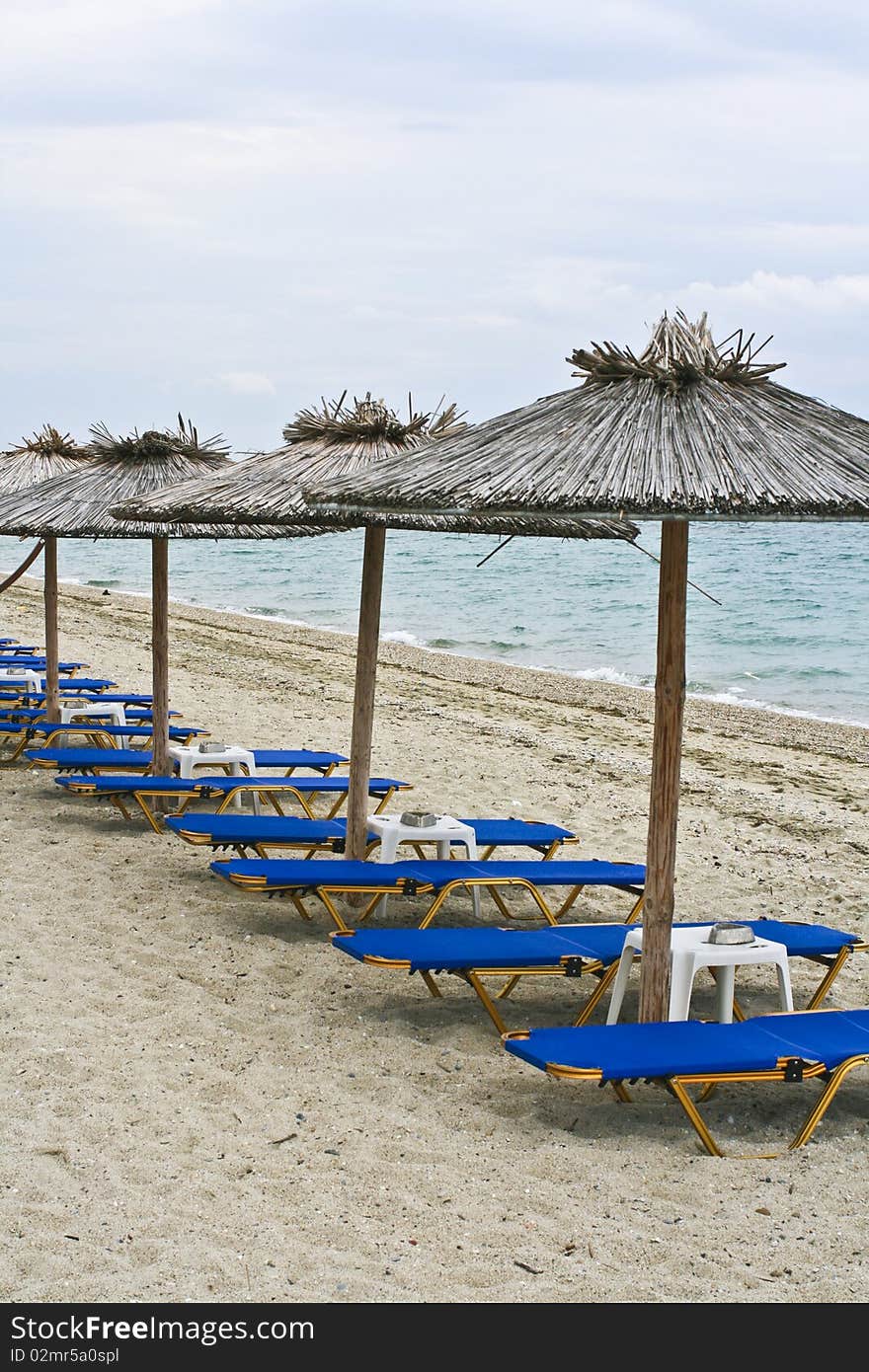 Empty beach bench, pefkochori greece