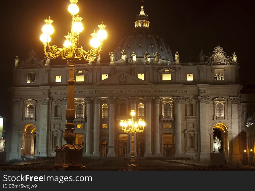 Rome. St. Peter's Basilica by night