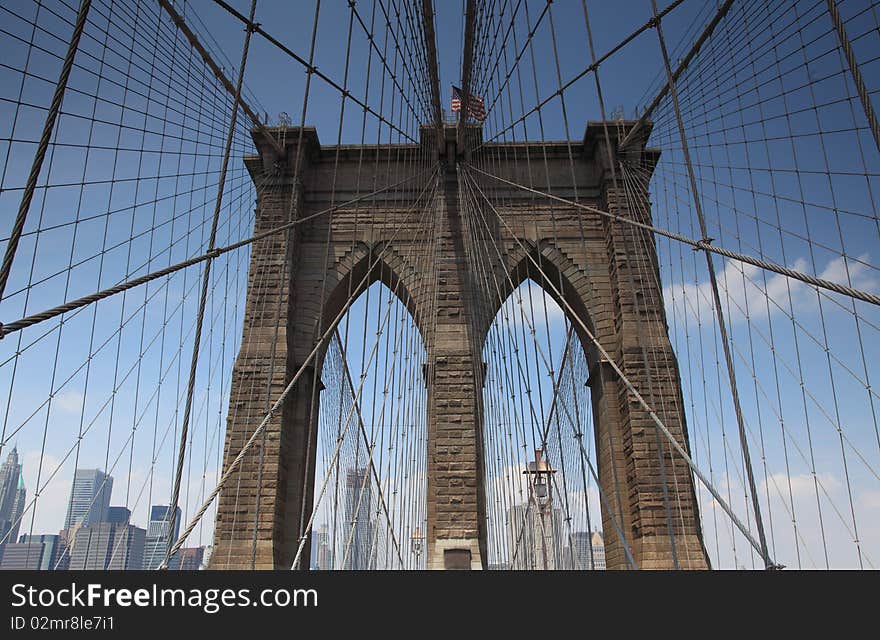 Brooklyn bridge looking west to Manhattan