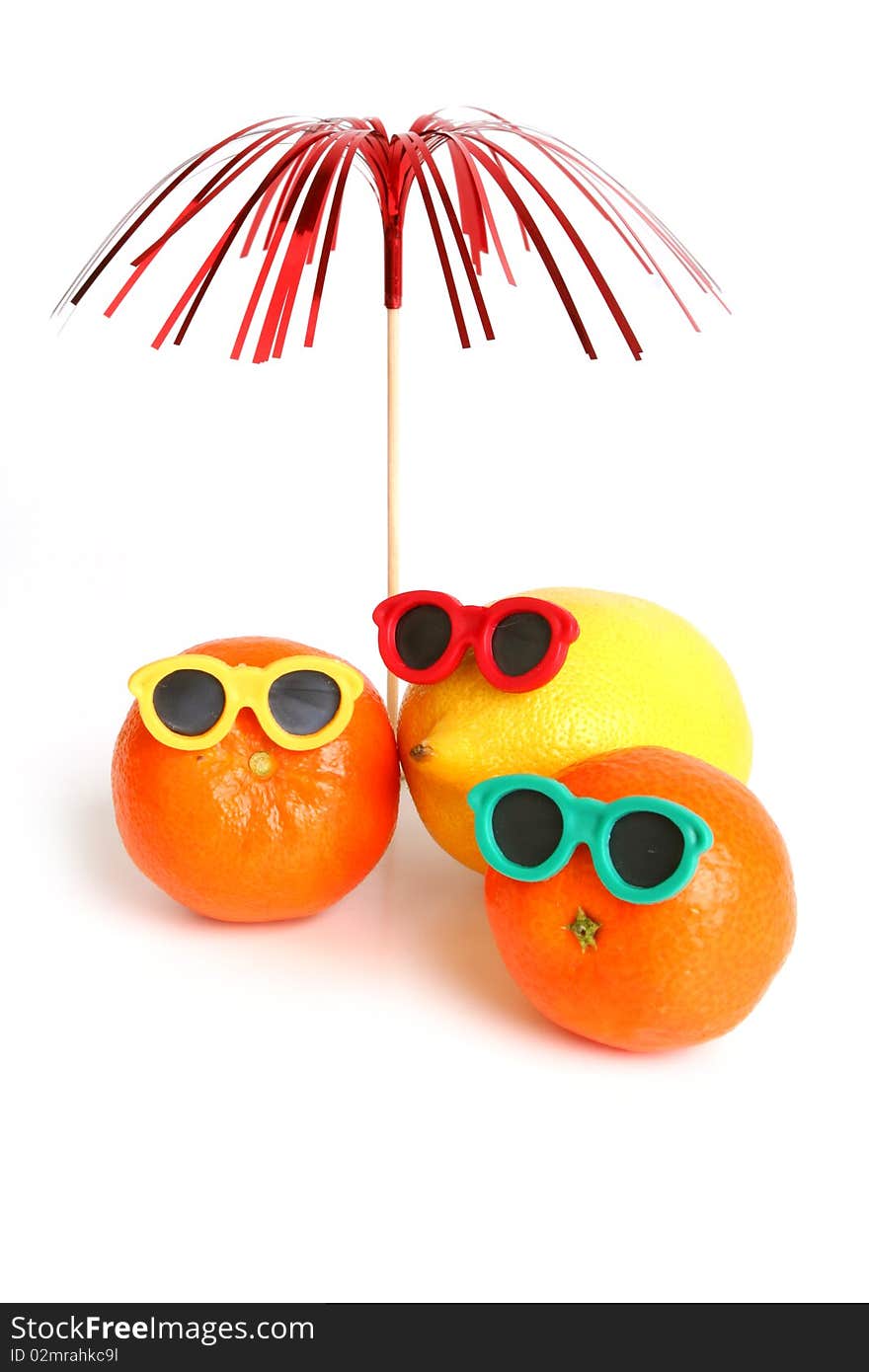 Funny Lemon And Mandarins In Sun Glasses