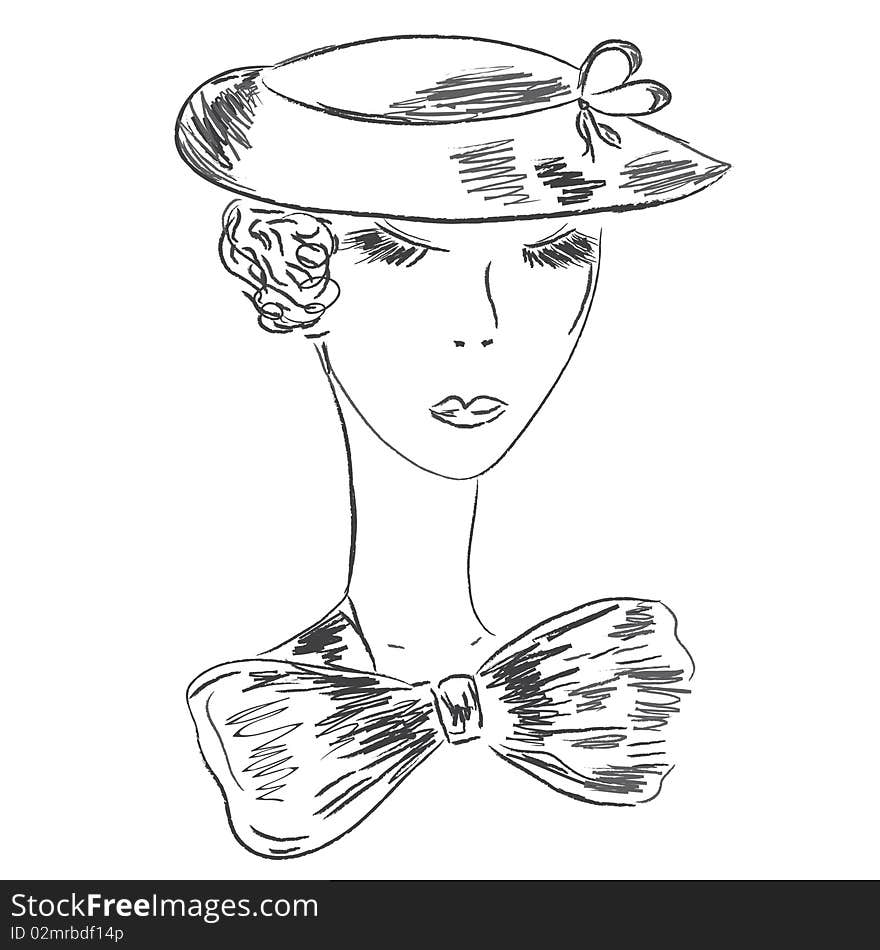 Retro woman sketch in the hat