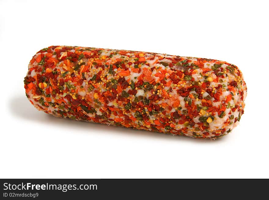 Sausage sprinkled by dried vegetables