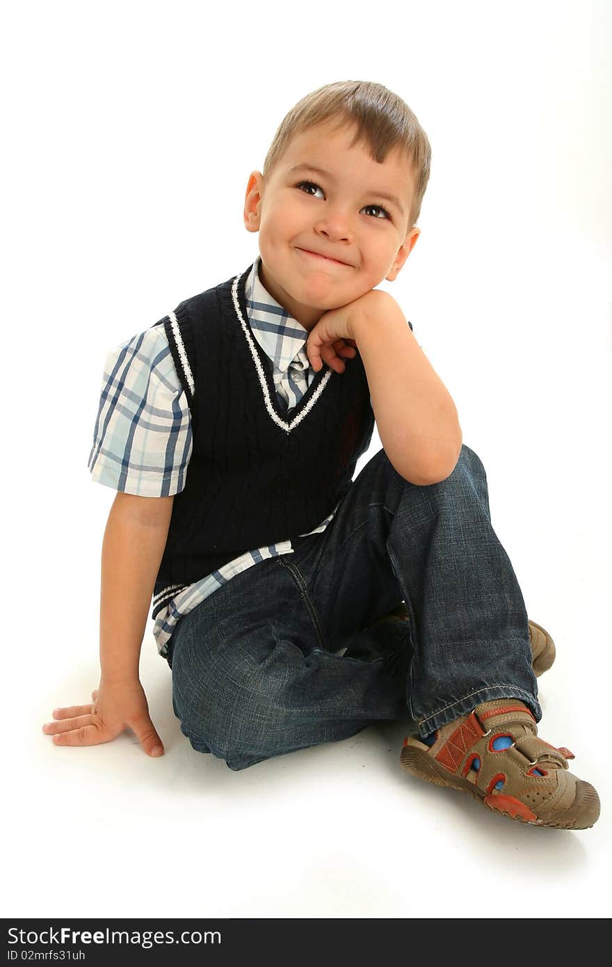 Little naughty boy on white background