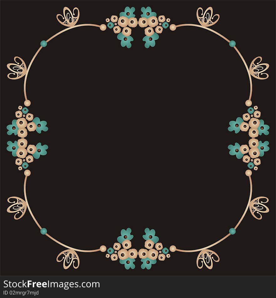 Artistic, floral vintage frame over black