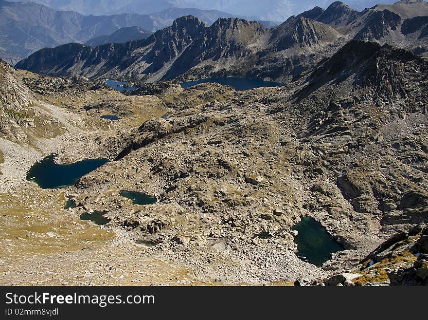 Aiguestortes National Park - Pyrenees, Spain. View few lakes. Aiguestortes National Park - Pyrenees, Spain. View few lakes.