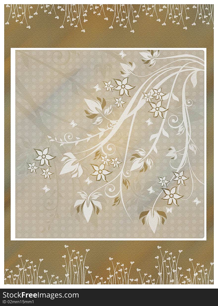 A beautiful invitation card  with butterflies, hearts  and flowers background