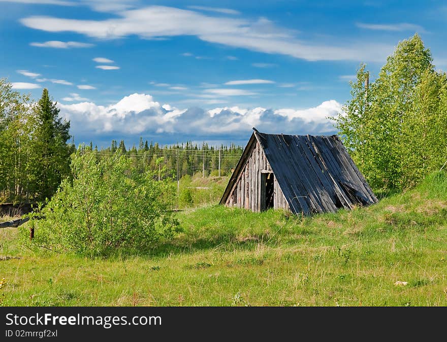 Deserted wood house in wood