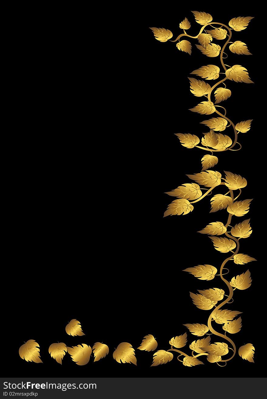 Gold leaves on a black background. vector illustration. Gold leaves on a black background. vector illustration.