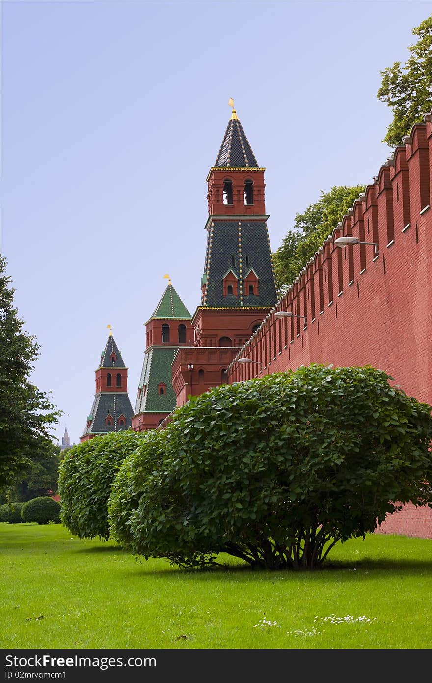 Kind on brick wall of the Kremlin in Moscow