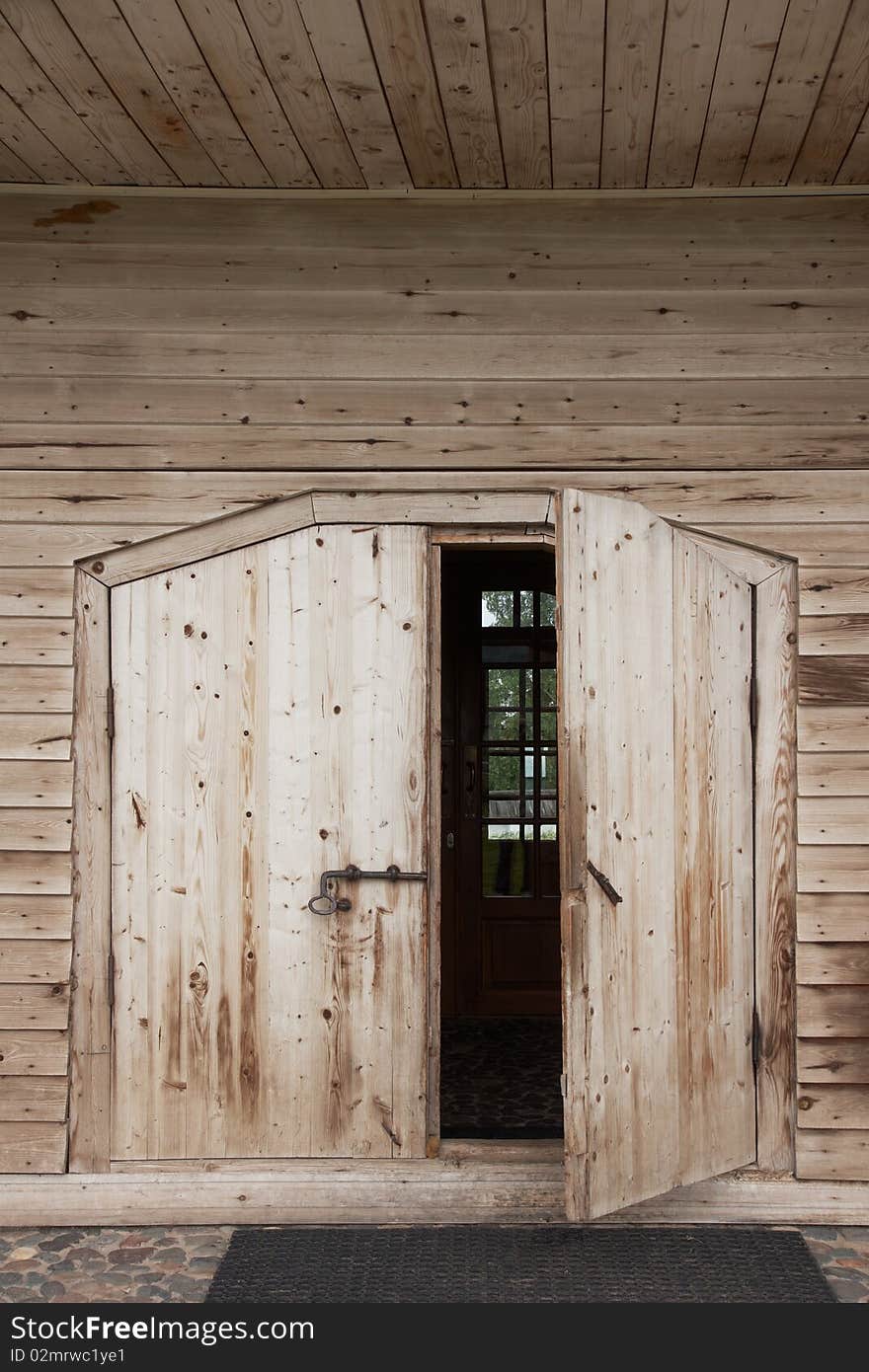 Front old wooden church door in Ferapontov monastery (World Heritage List), Russia. Front old wooden church door in Ferapontov monastery (World Heritage List), Russia