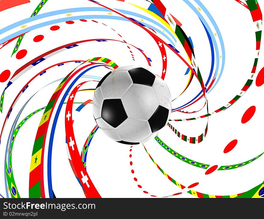 Football and flags going in a spiral. Football and flags going in a spiral