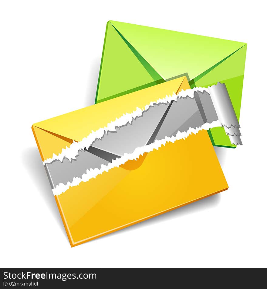 Ripped green and yellow envelops icon. Ripped green and yellow envelops icon.