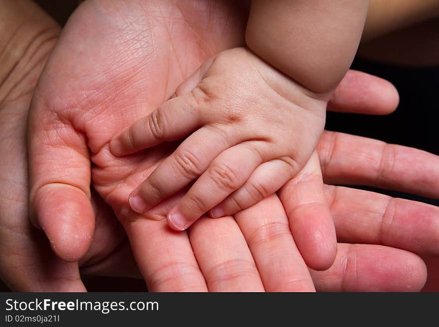 Hand of the baby with the parents. Hand of the baby with the parents