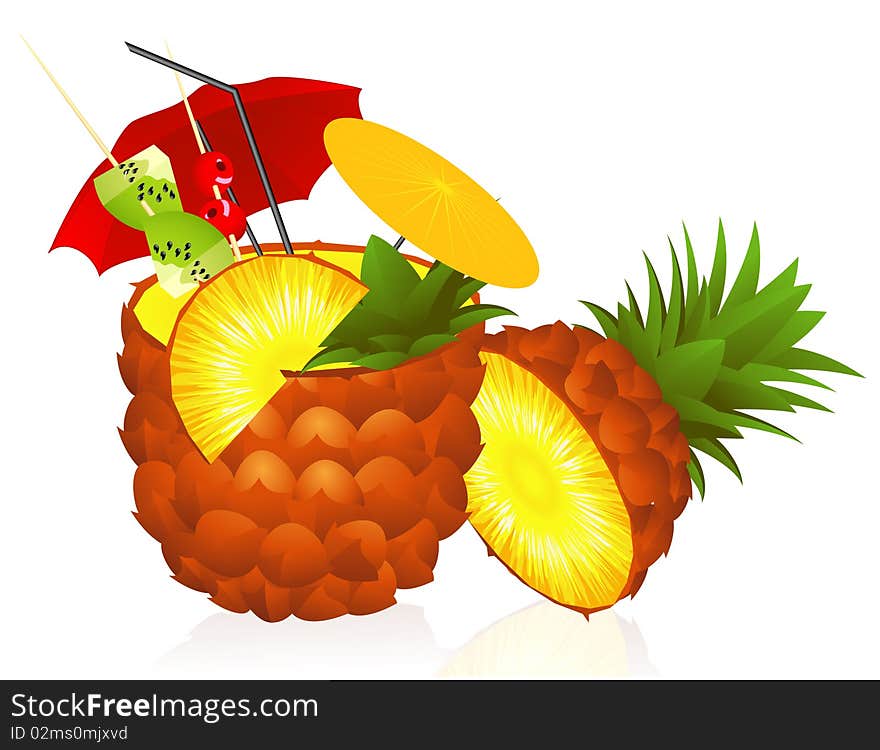 Pineapple cocktail, illustration, AI file included