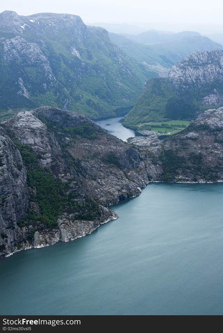 View from Preikestolen of the Lysefjord in Norway