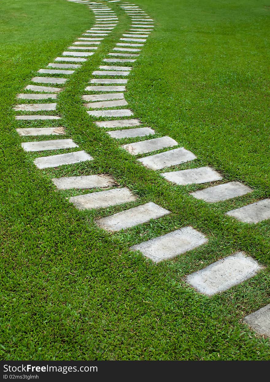 Curve dot rock on green grass in garden. Curve dot rock on green grass in garden