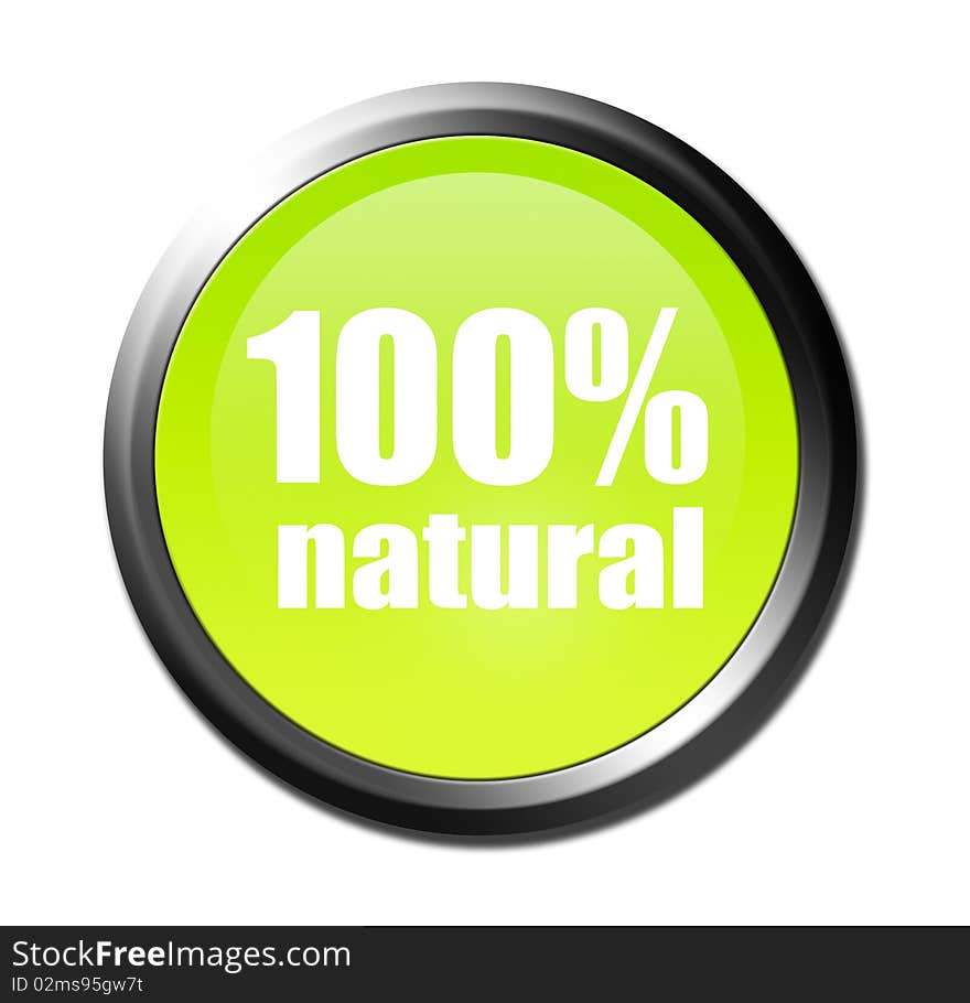 Green button with 100% Natural over white background. Ioslated illustration