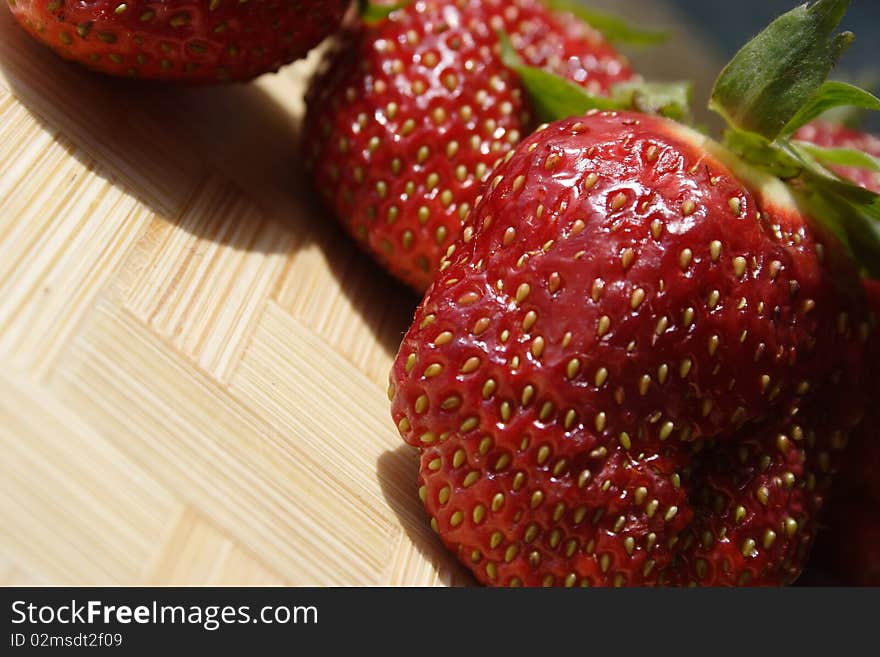 Red strawberries on the table