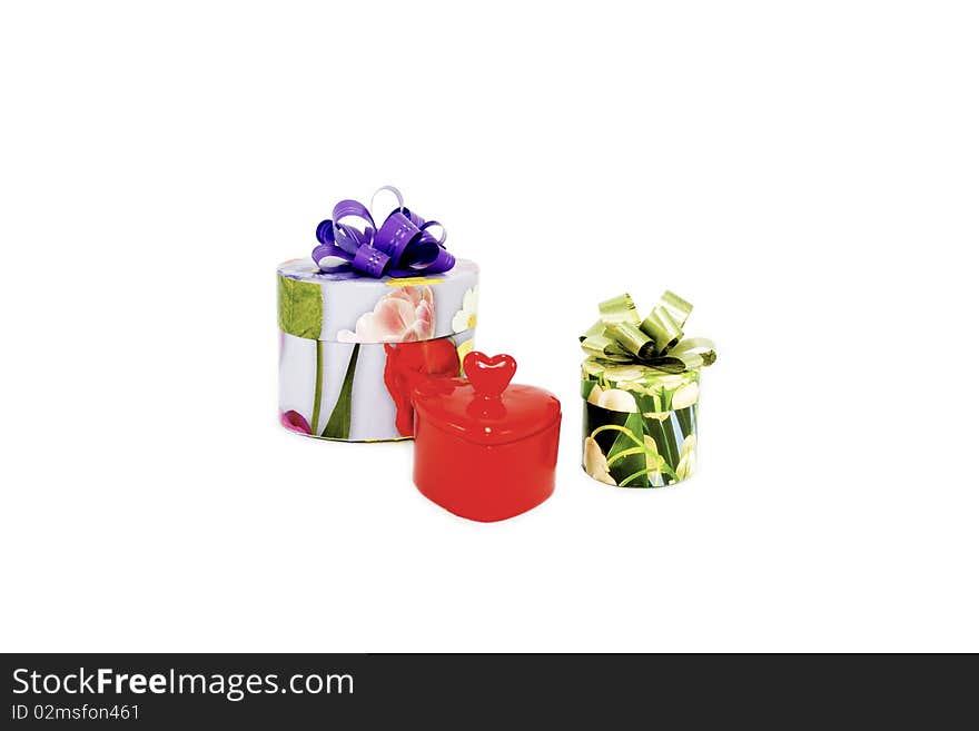 Gift packages of different sizes and colors, heart-shaped