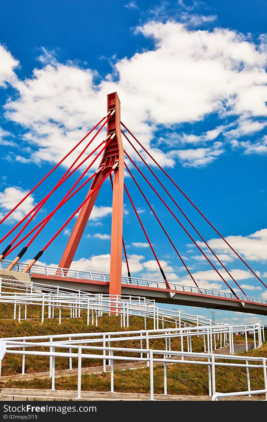 Pedestrian bridge over highway.