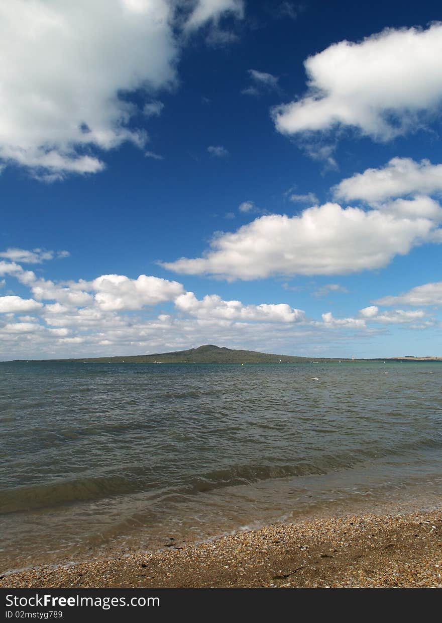 Rangitoto island view from Mission Bay, Auckland, New Zealand