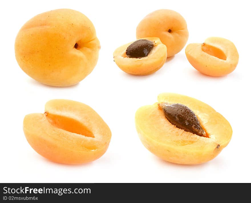 Apricots on white studio shot, set of full-size images. Apricots on white studio shot, set of full-size images