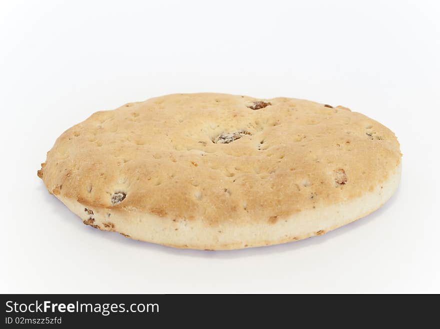 Bread with pork skin isolated on white background