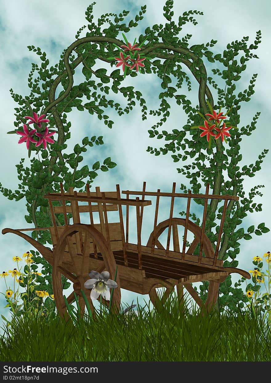 Cart with arch of flowers. Cart with arch of flowers