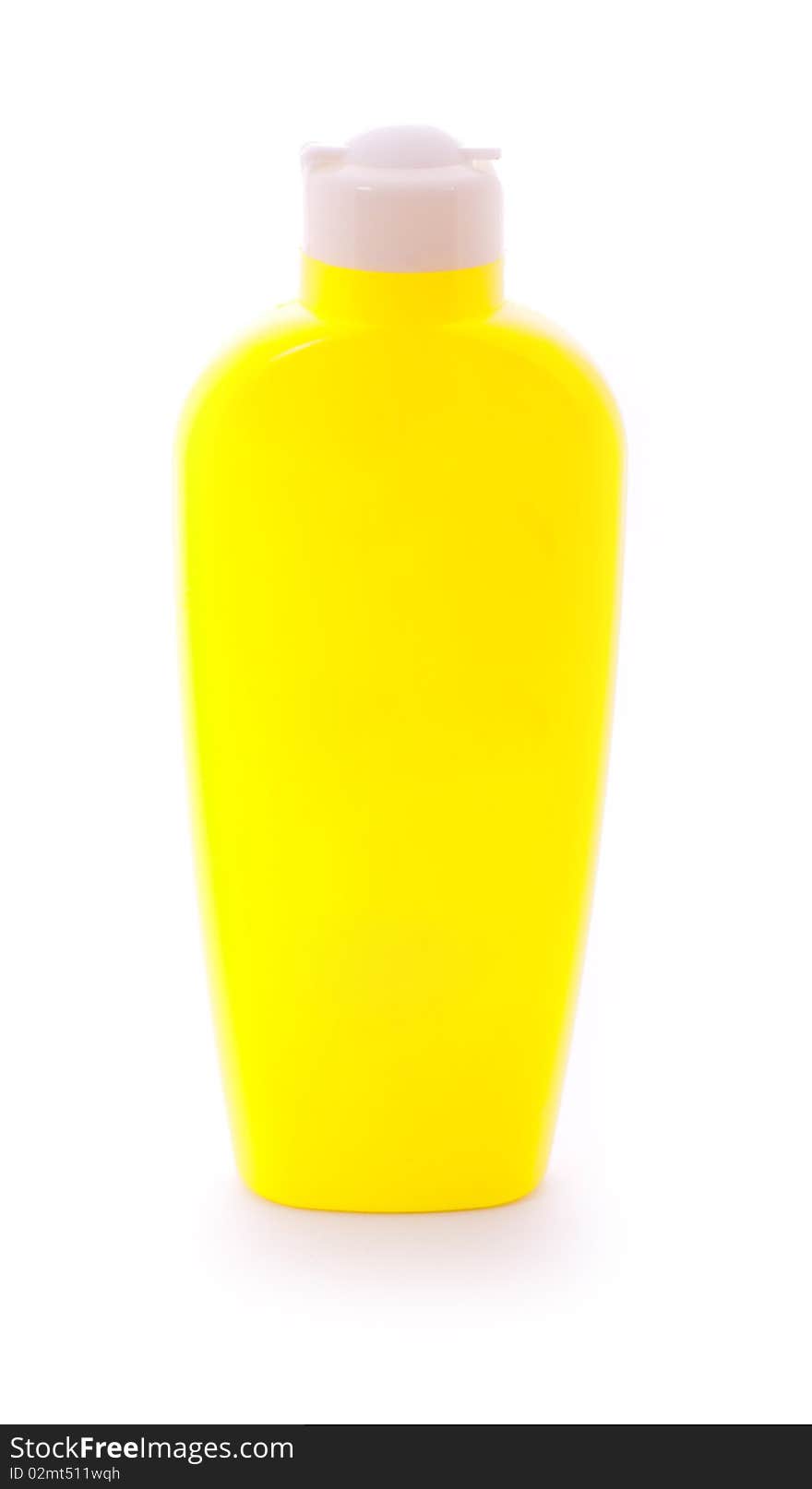 Yellow plastic cosmetic lotion bottle